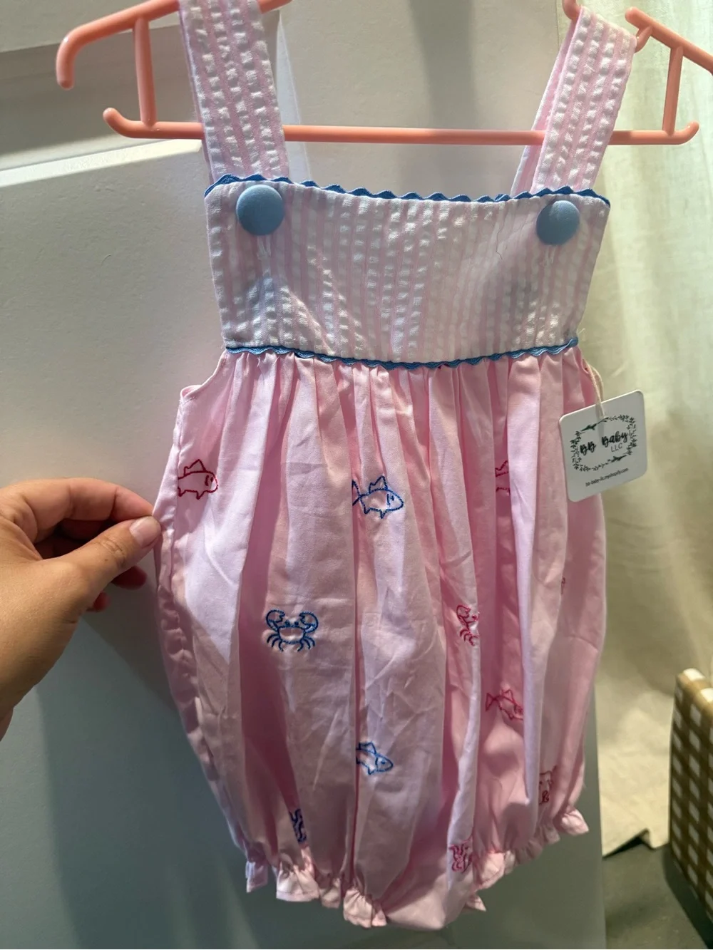 Pink Embroidered Crab & Fish Bubble Romper